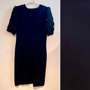Vintage 1980s Leslie Fay Sequin Puff Sleeve Sweater Dress
